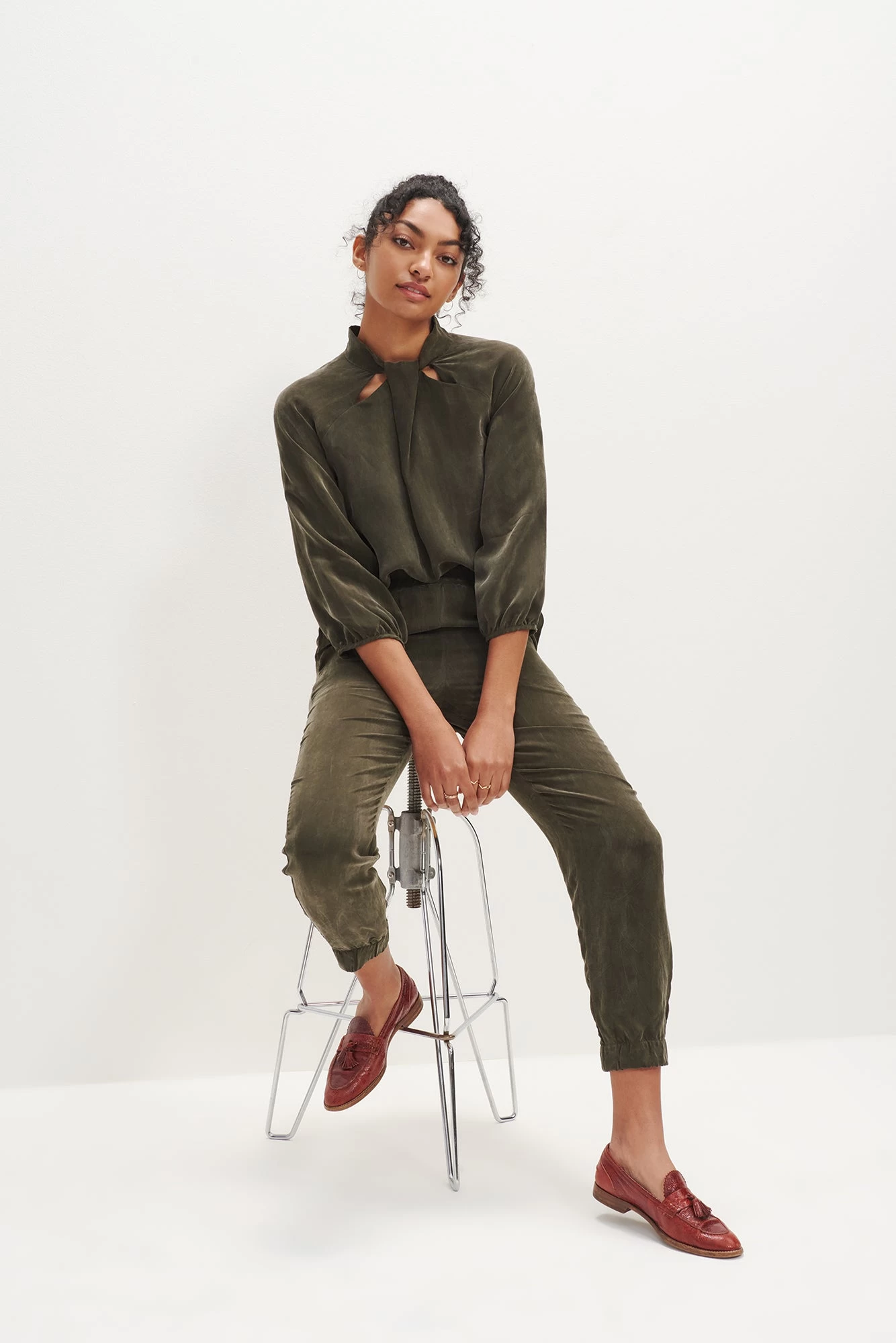 Henri Cupro Joggers - Olive 2 Henri Cupro Joggers - Olive - Image 2