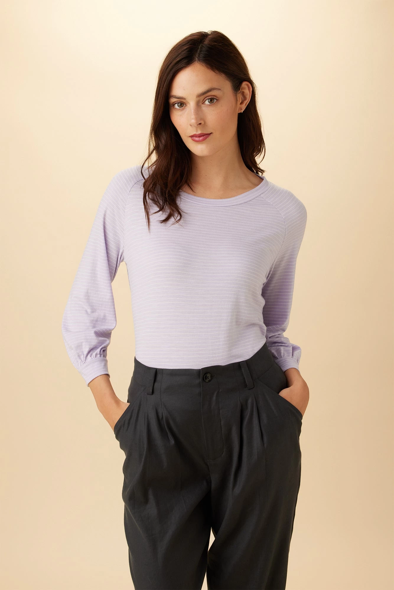 Issa Reverie Slub Tee - Lavender White Stripe 1 Issa Reverie Slub Tee - Lavender White Stripe
