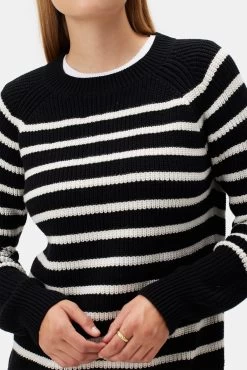 Layla Organic Cotton Sweater - Black Ivory Stripe