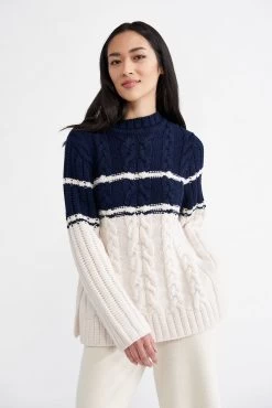 Sena Wool Sweater - Ivory Navy Stripe