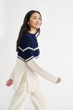 Sena Wool Sweater - Ivory Navy Stripe -Vibe Wardrobe Shop 0214 Sena Ivory Navy Stripe 0568 web