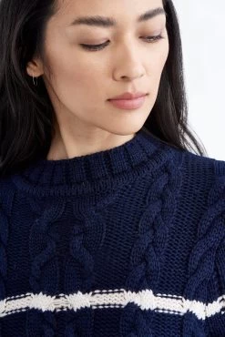 Sena Wool Sweater - Ivory Navy Stripe -Vibe Wardrobe Shop 0214 Sena Ivory Navy Stripe 0605 web