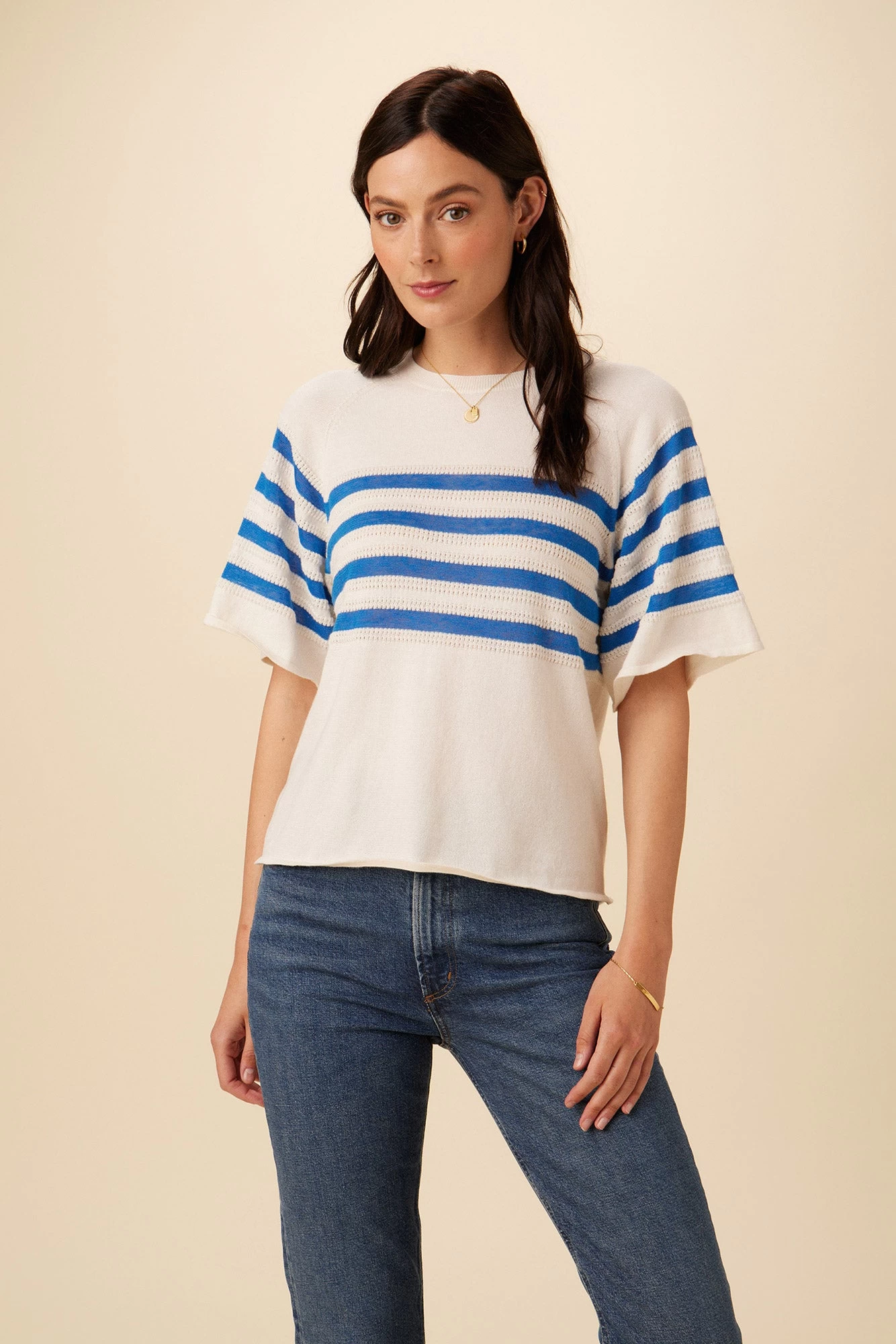 Bonet Organic Cotton Top - Ivory And Blue Stripe 1 Bonet Organic Cotton Top - Ivory And Blue Stripe