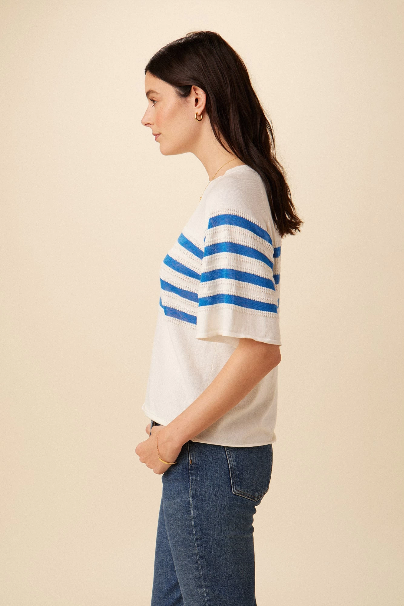Bonet Organic Cotton Top - Ivory And Blue Stripe 2 Bonet Organic Cotton Top - Ivory And Blue Stripe - Image 2