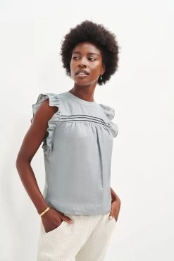Bena Linen Top - Eucalyptus