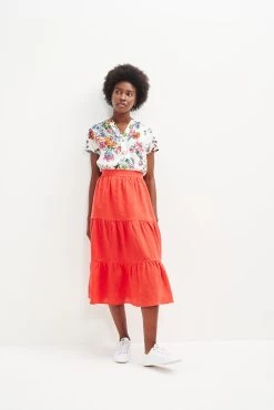 Jill Linen Skirt - Carmine -Vibe Wardrobe Shop 0404 Jill Carmine 2277 web