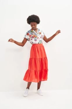 Jill Linen Skirt - Carmine -Vibe Wardrobe Shop 0404 Jill Carmine 2283 web