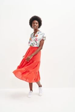 Jill Linen Skirt - Carmine -Vibe Wardrobe Shop 0404 Jill Carmine 2289 web
