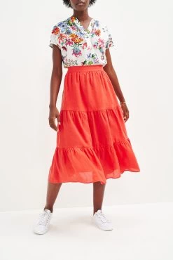 Jill Linen Skirt - Carmine -Vibe Wardrobe Shop 0404 Jill Carmine 2291 web