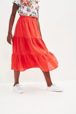 Jill Linen Skirt - Carmine -Vibe Wardrobe Shop 0404 Jill Carmine 2313 web