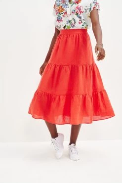 Jill Linen Skirt - Carmine -Vibe Wardrobe Shop 0404 Jill Carmine 2327 web