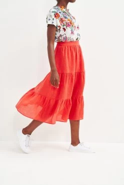 Jill Linen Skirt - Carmine -Vibe Wardrobe Shop 0404 Jill Carmine 2332 web