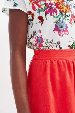 Jill Linen Skirt - Carmine -Vibe Wardrobe Shop 0404 Jill Carmine 2363 web