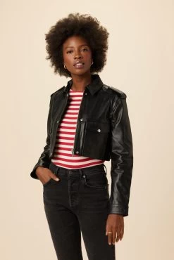 Deadwood Bella Cropped Leather Jacket - Black
