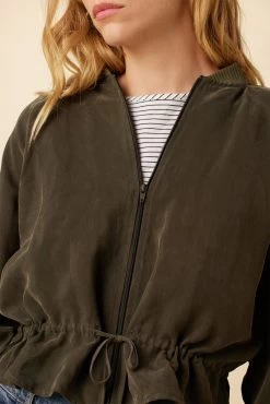 Roux Mixed Cupro Jacket - Olive -Vibe Wardrobe Shop 0515 Roux Jacket Olive 5