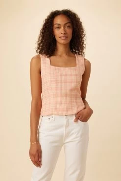 Kinsley Upcycled Top - Pink Peach Plaid