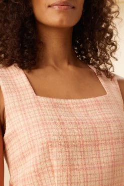 Kinsley Upcycled Top - Pink Peach Plaid -Vibe Wardrobe Shop 0531 Kinsley Pink Peach Plaid 4