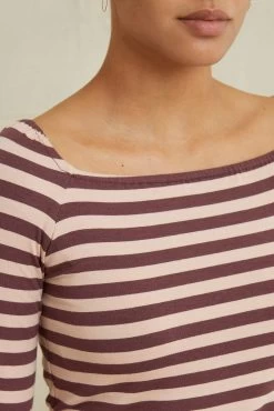 Amela 3/4 Sleeve Reverie Knit Tee - Maple Rose Stripe -Vibe Wardrobe Shop 0590AmelaParisStripeRoseMaple 1732 web 6d7dfd96 d218 4263 af52 be587f0ab979