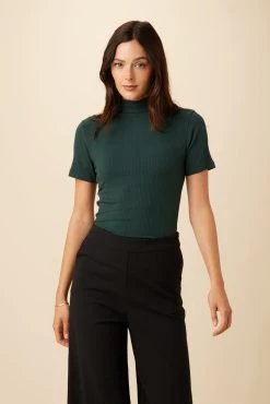 Fiona Paris Rib Turtleneck Top - Darkest Spruce