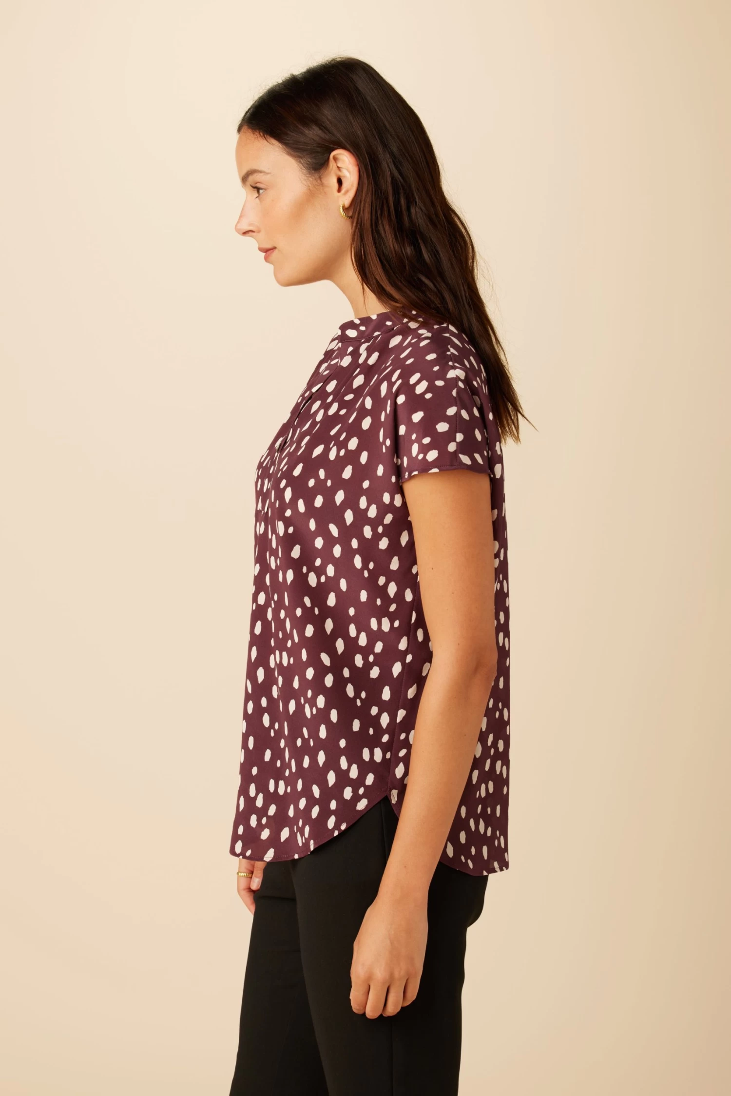 Renata Washable Silk Blouse - Pebble Dot Plum 2 Renata Washable Silk Blouse - Pebble Dot Plum - Image 2