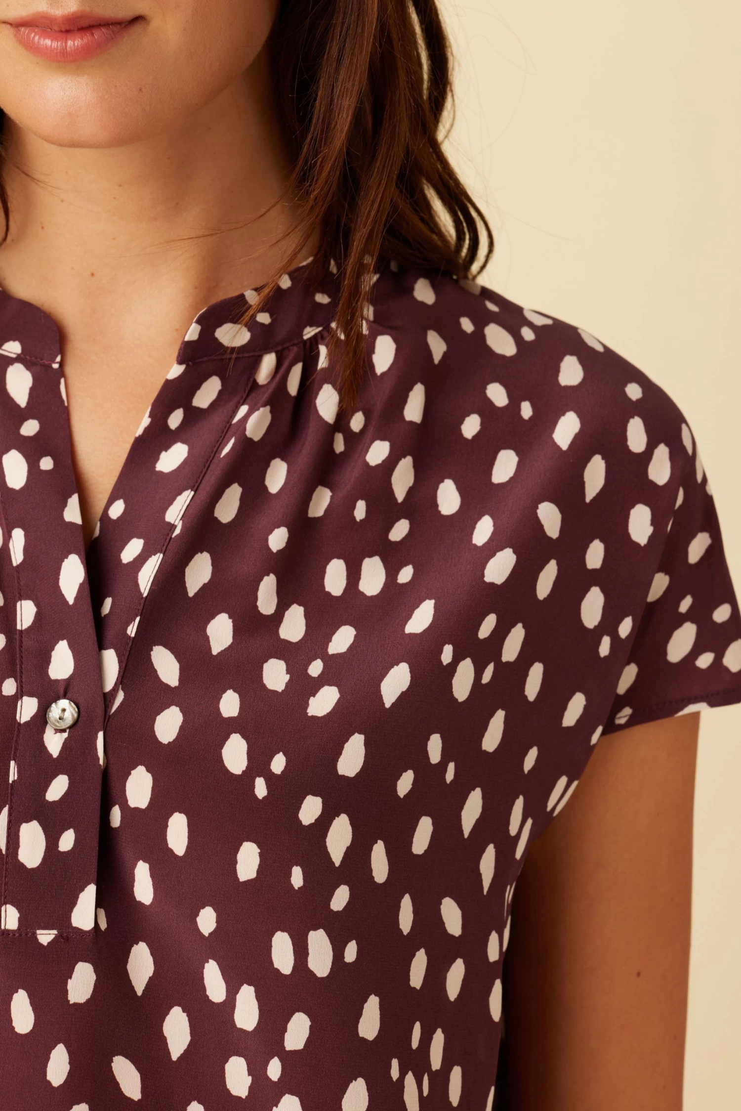 Renata Washable Silk Blouse - Pebble Dot Plum 4 Renata Washable Silk Blouse - Pebble Dot Plum - Image 4