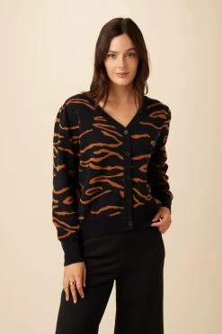 Tessa Organic Cotton Cardigan - Black And Rust