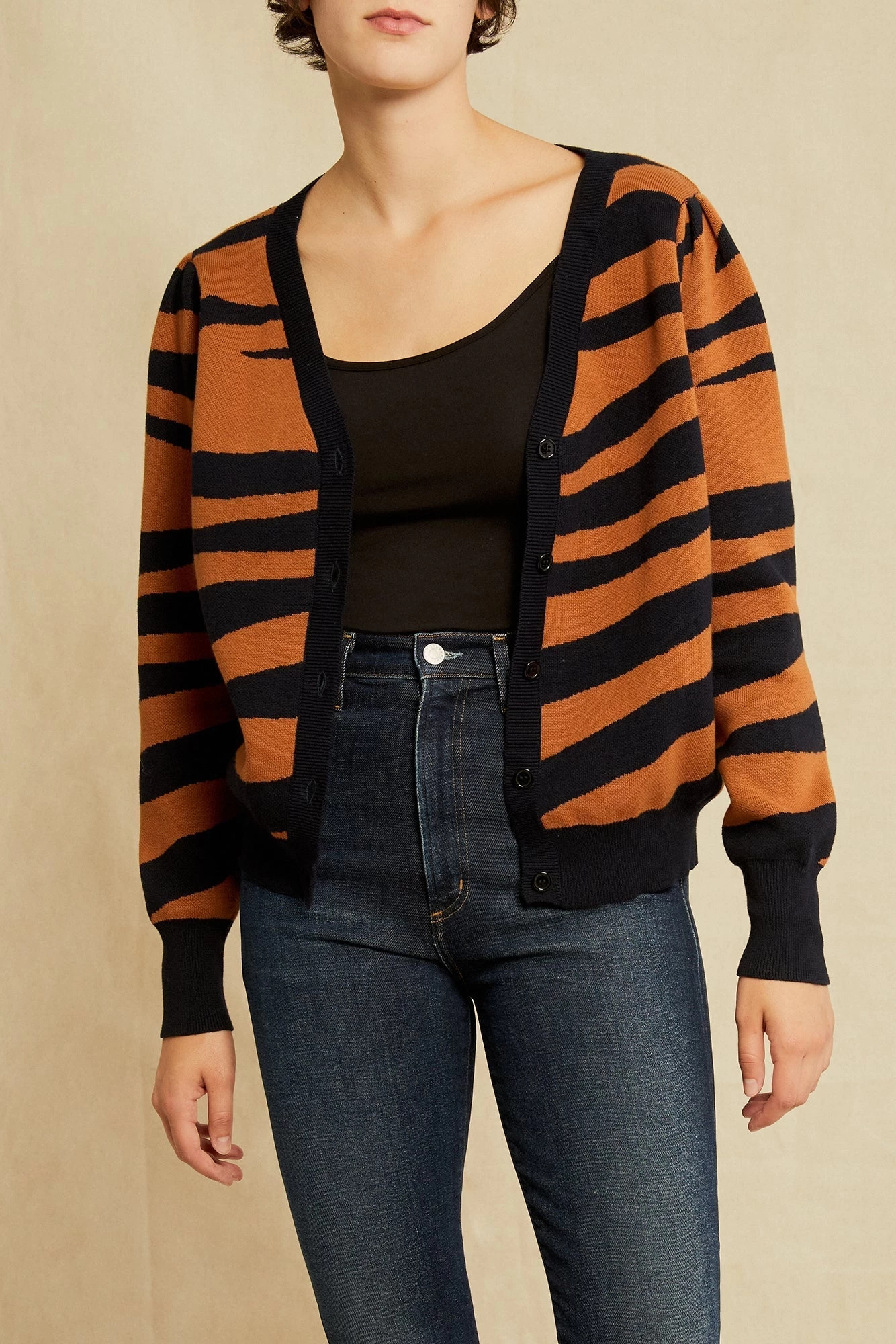 Tessa Organic Cotton Cardigan - Rust Black - ReAmour 1 Tessa Organic Cotton Cardigan - Rust Black - ReAmour