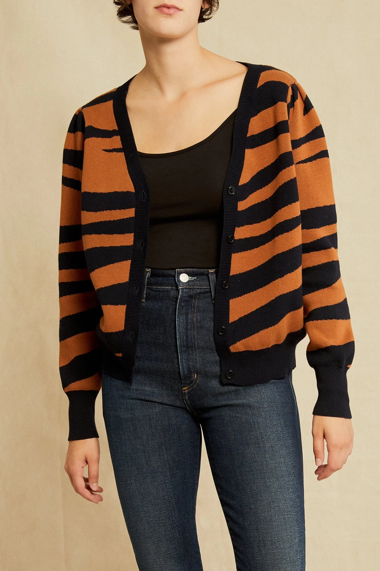 Tessa Organic Cotton Cardigan - Rust Black 1 Tessa Organic Cotton Cardigan - Rust Black