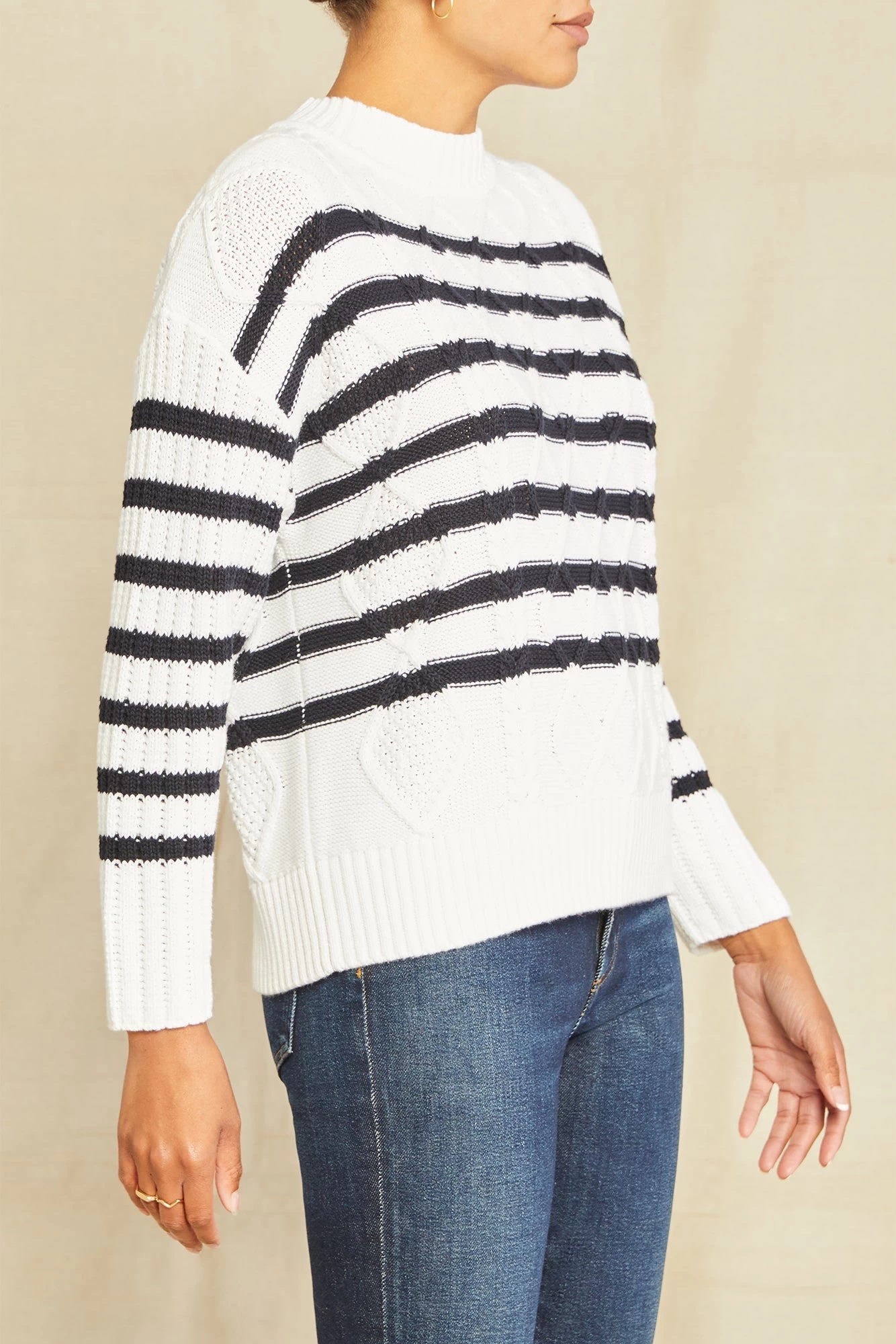 Meena Organic Cotton Sweater - Ivory / Navy 2 Meena Organic Cotton Sweater - Ivory / Navy - Image 2