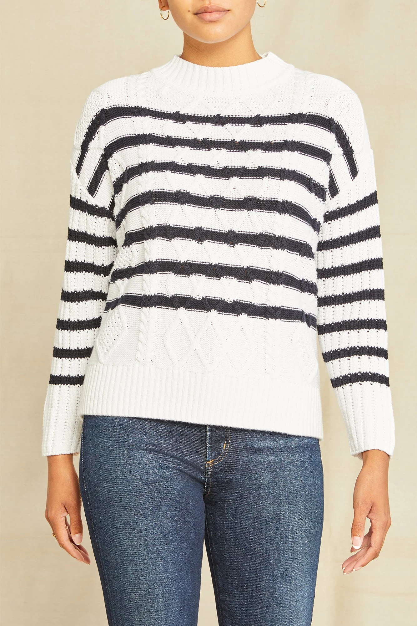 Meena Organic Cotton Sweater - Ivory / Navy 1 Meena Organic Cotton Sweater - Ivory / Navy