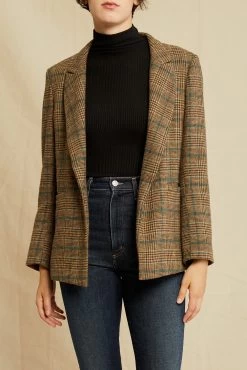 Pippa Wool Blazer - Brown And Teal Plaid