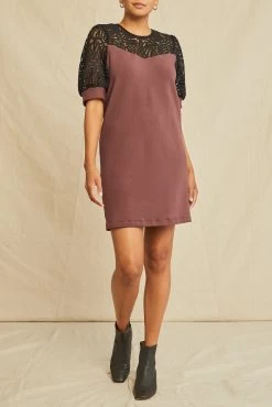 Danielle Luxe Fleece Lace Dress - Mocha