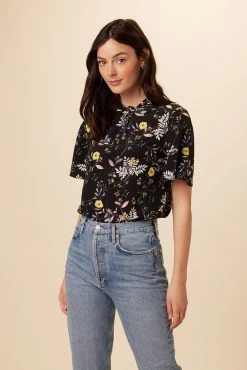 Seville Washable Silk Blouse - French Jardin Black