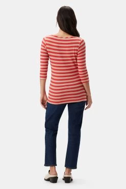 Francoise 3/4 Sleeve Dream Knit Tee - Tangerine Stripe -Vibe Wardrobe Shop 1005R1 34 Francoise Tangerine Stripe 3