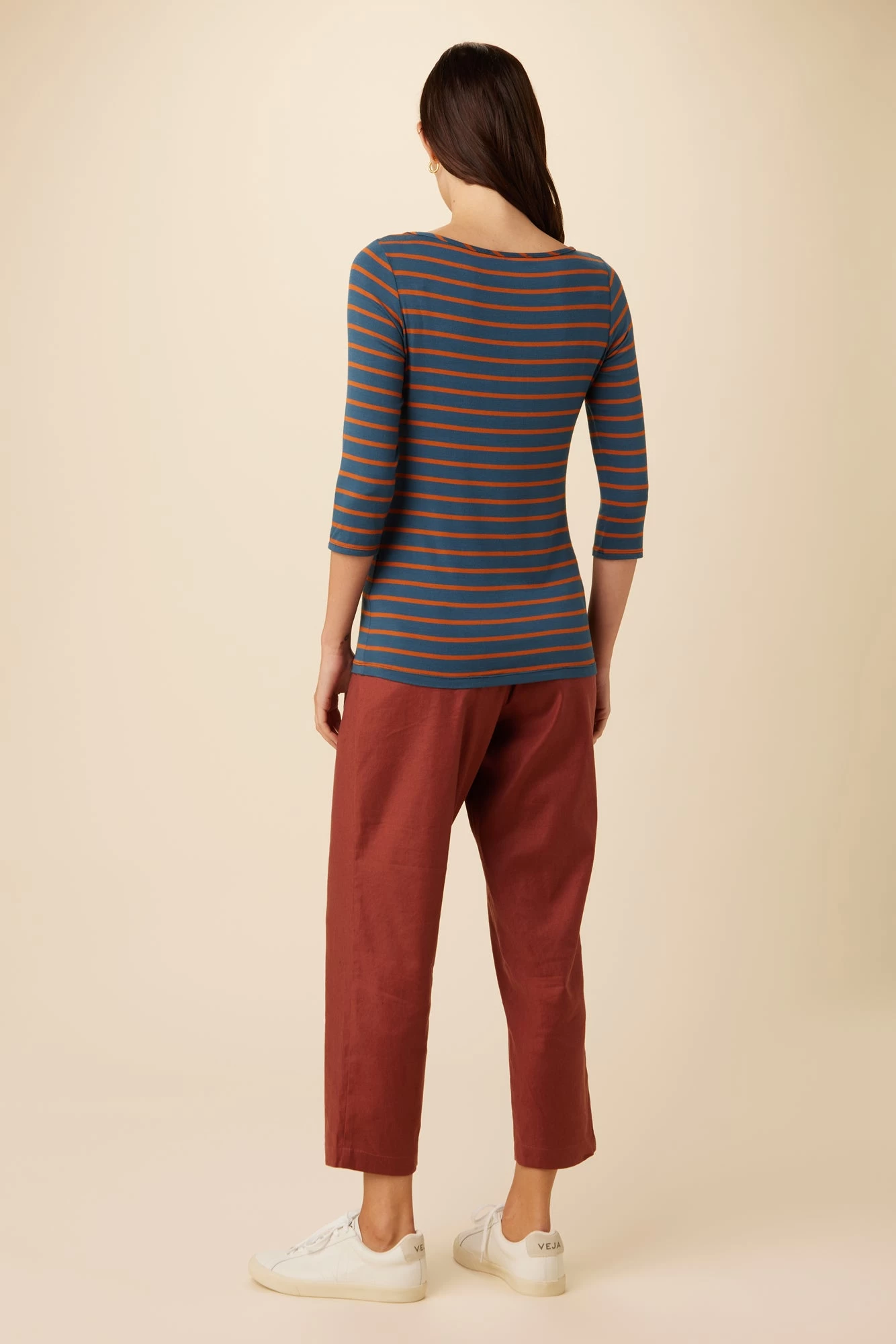 Francoise 3/4 Sleeve Dream Knit Tee - Azure Umber Stripe 3 Francoise 3/4 Sleeve Dream Knit Tee - Azure Umber Stripe - Image 3