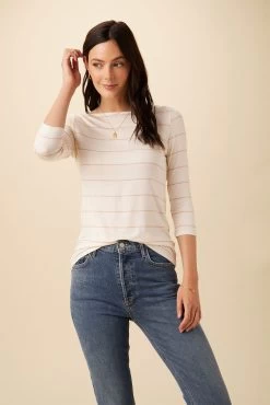 Francoise 3/4 Sleeve Dream Knit Tee - Havana Stripe Rose