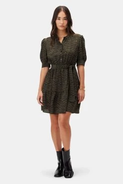 Malta Washable Silk Dress - Zebra Green Black