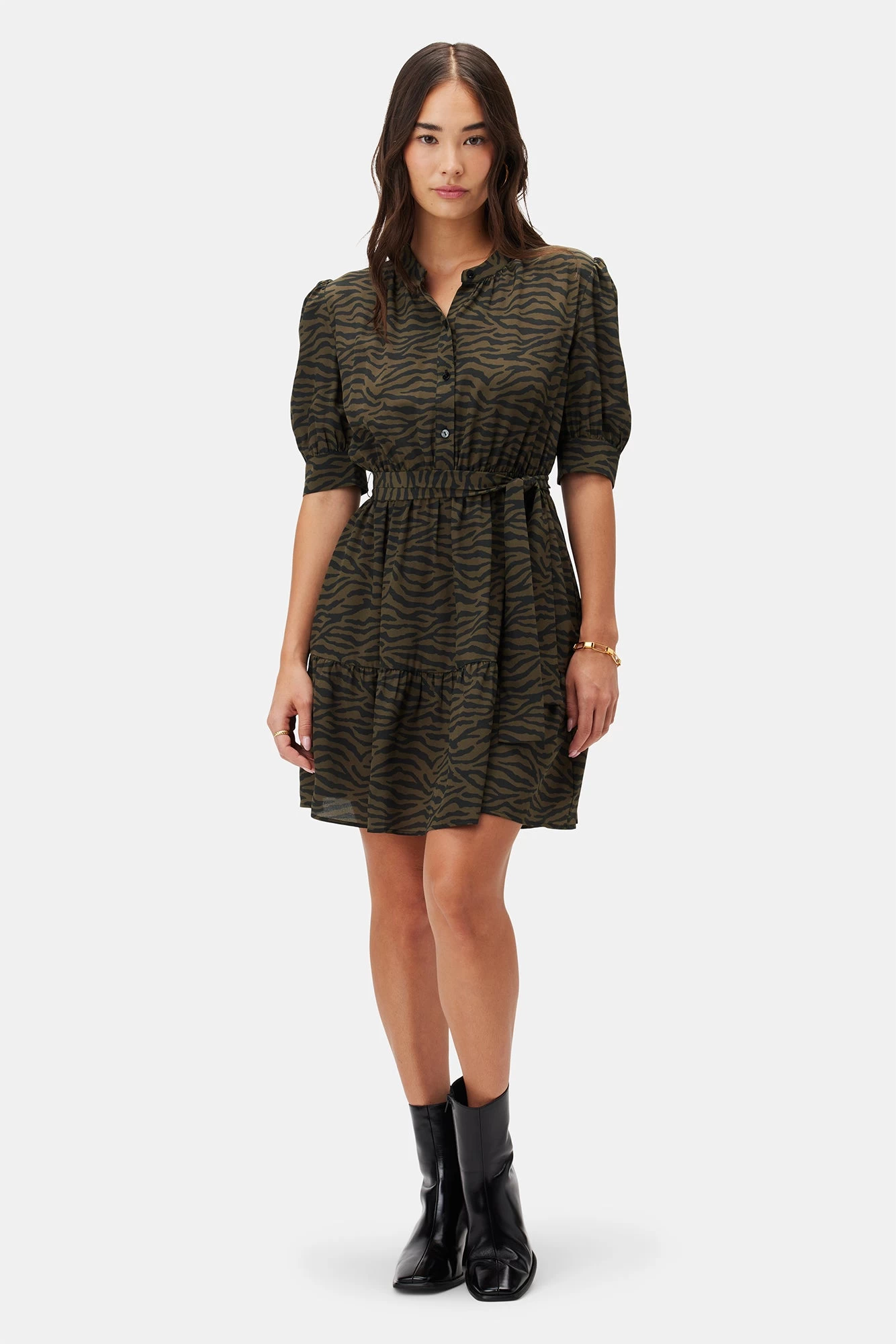 Malta Washable Silk Dress - Zebra Green Black 1 Malta Washable Silk Dress - Zebra Green Black