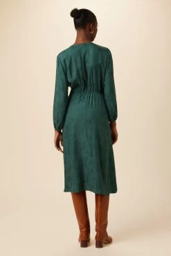 Etta Cupro Viscose Jacquard Dress - Darkest Spruce -Vibe Wardrobe Shop 10077 Etta Jaquard Darkest Spruce 3