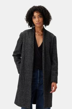 Zuly Wool Twill Coat - Black Grey Plaid