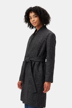 Zuly Wool Twill Coat - Black Grey Plaid -Vibe Wardrobe Shop 10090R1 Zuly Black Grey Plaid 2