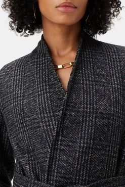 Zuly Wool Twill Coat - Black Grey Plaid -Vibe Wardrobe Shop 10090R1 Zuly Black Grey Plaid 4