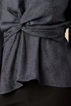 Clemence Cupro Viscose Jacqaurd Blouse - Midnight Blue -Vibe Wardrobe Shop 10096 LS Clemence Midnight Blue 4