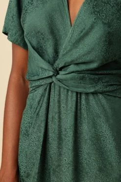 Fantasia Cupro Viscose Jacquard Jumpsuit - Darkest Spruce -Vibe Wardrobe Shop 10097 Fantasia Jacquard Darkest Spruce 4