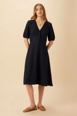 Odette Linen Dress - Navy