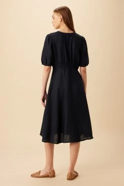 Odette Linen Dress - Navy -Vibe Wardrobe Shop 10191 Odette Linen Navy 3