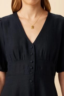 Odette Linen Dress - Navy -Vibe Wardrobe Shop 10191 Odette Linen Navy 4