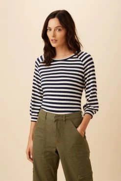 Issa Reverie Knit Tee - Navy Natural Stripe