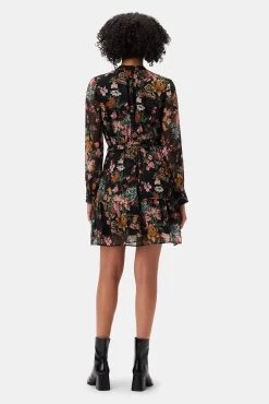 Malta Viscose Chiffon Long Sleeve Dress - Rosalind Floral Black -Vibe Wardrobe Shop 10294 LS Malta Chiffon Rosalind Black 3