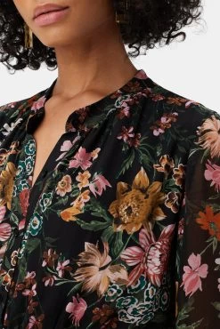 Malta Viscose Chiffon Long Sleeve Dress - Rosalind Floral Black -Vibe Wardrobe Shop 10294 LS Malta Chiffon Rosalind Black 4